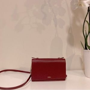 Used good condition furla red leather crossbody purse